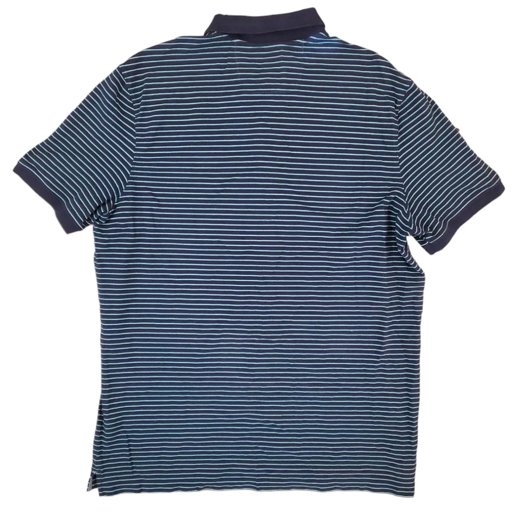 Banana Republic Men's Dark Blue &‎ Teal Striped Polo Shirt Short Sleeve XL